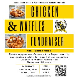 Chicken and Waffle Fundraiser Saturday, March 26th from 11 am to 1 pm. Plates are $12 each! Please scan the QR code to pre-order because supplies are limited! 